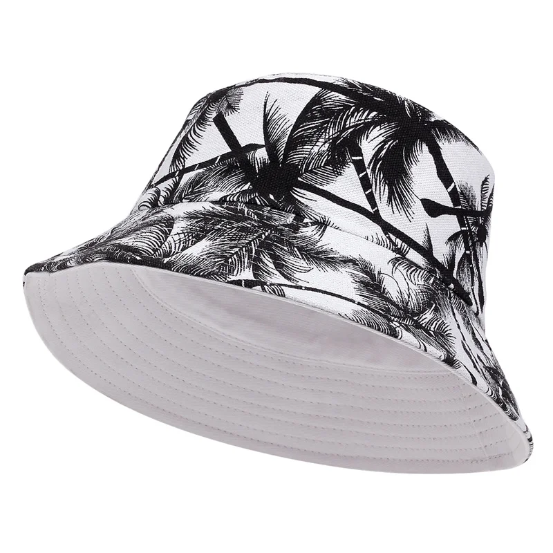 Unisex Tropical Coconut Tree Print Personality Bucket Hats Fishermen Caps Outdoor Casual Cap Sunscreen Hat