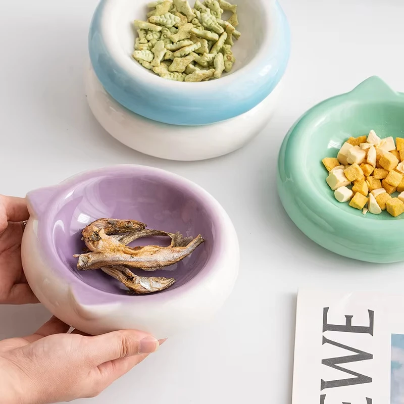 Cute Cat-Ear Shape Ceramic Cat Bowl Colorful Pet Bowls for Cats and Dogs Anti Overturning Pet Supplies Drinking Bowl