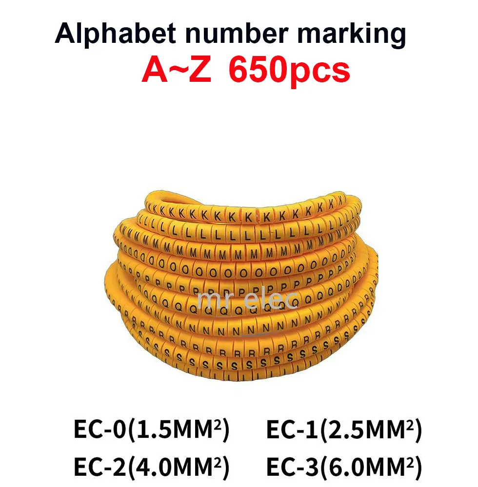 650pcs/Lot A-Z EC-0 EC-1 EC-2 EC-3  4mm2  Twenty-six   English Letter Flexible Print Sleeve Tube Label Network Wire Cable Marker