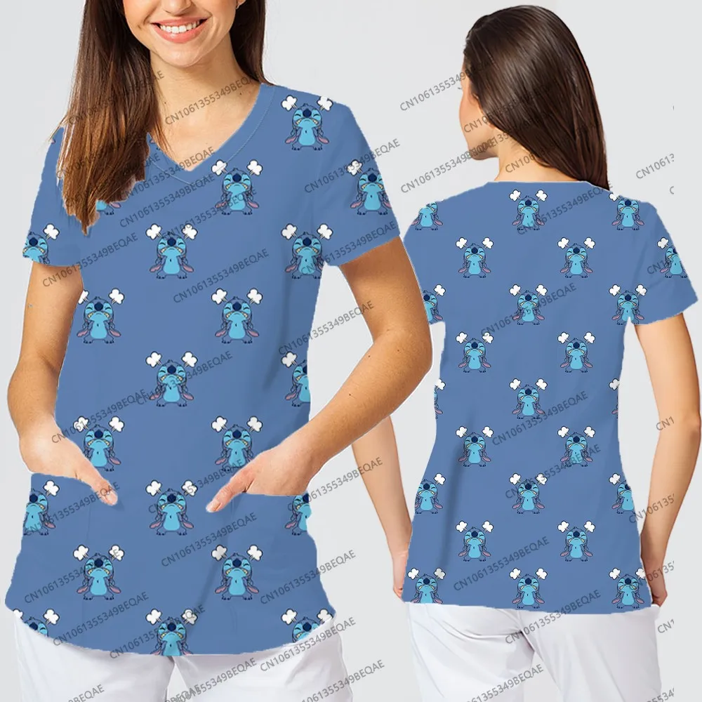 Disney Odzież damska dla pań Kieszonkowe topy casualowe Lato 2025 Trend Dekolt w szpic Śmieszne koszulki Wygodna odzież w stylu Y2k