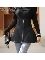 TWOTWINSTYLE Solid Spliced Zipper Slimming Chic Skirts For Women High Waist Minimalist Temperament Skirts Female Fashion Style