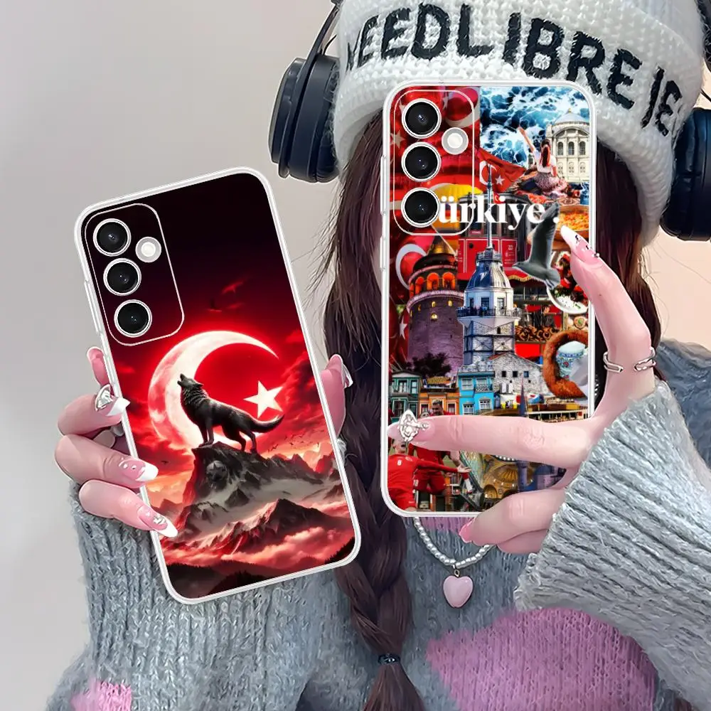 Turkey Flag Clear Mobile Phone Case for Samsung Galaxy S25 S24 S23 S22 S21Plus FE Ultra Colorful Cover