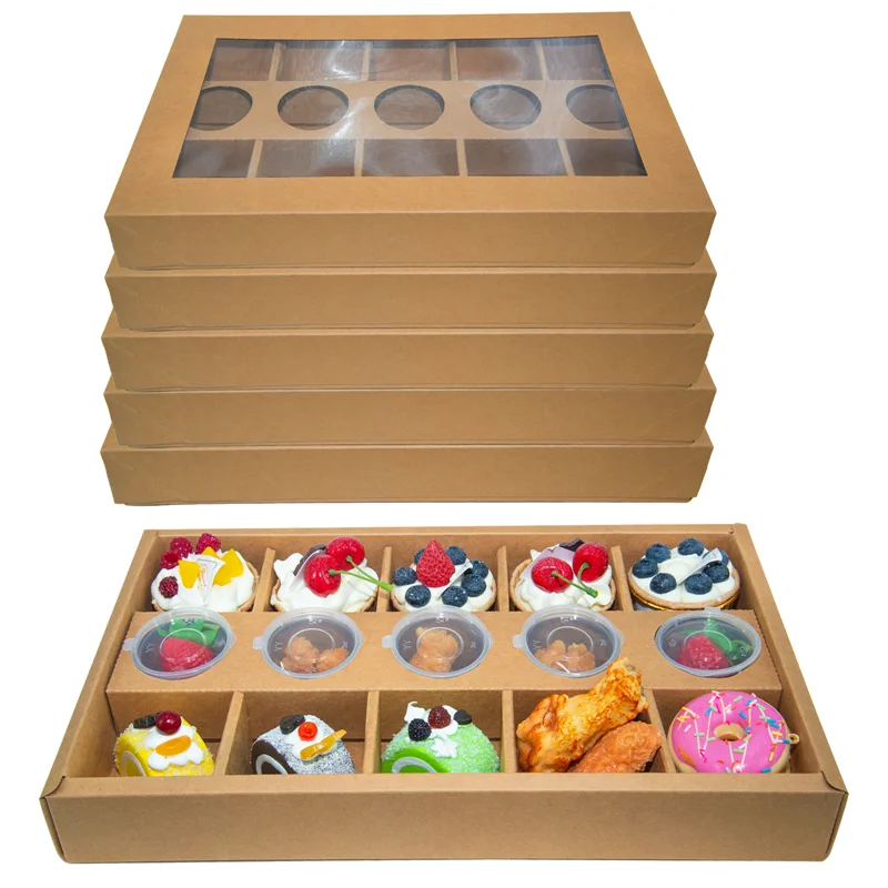 Disposable Lunch Box Cake Dessert Paper Box With Lid Picnic Spring Outing Fruit Food Packing Tools Many Lattice Large Capacity