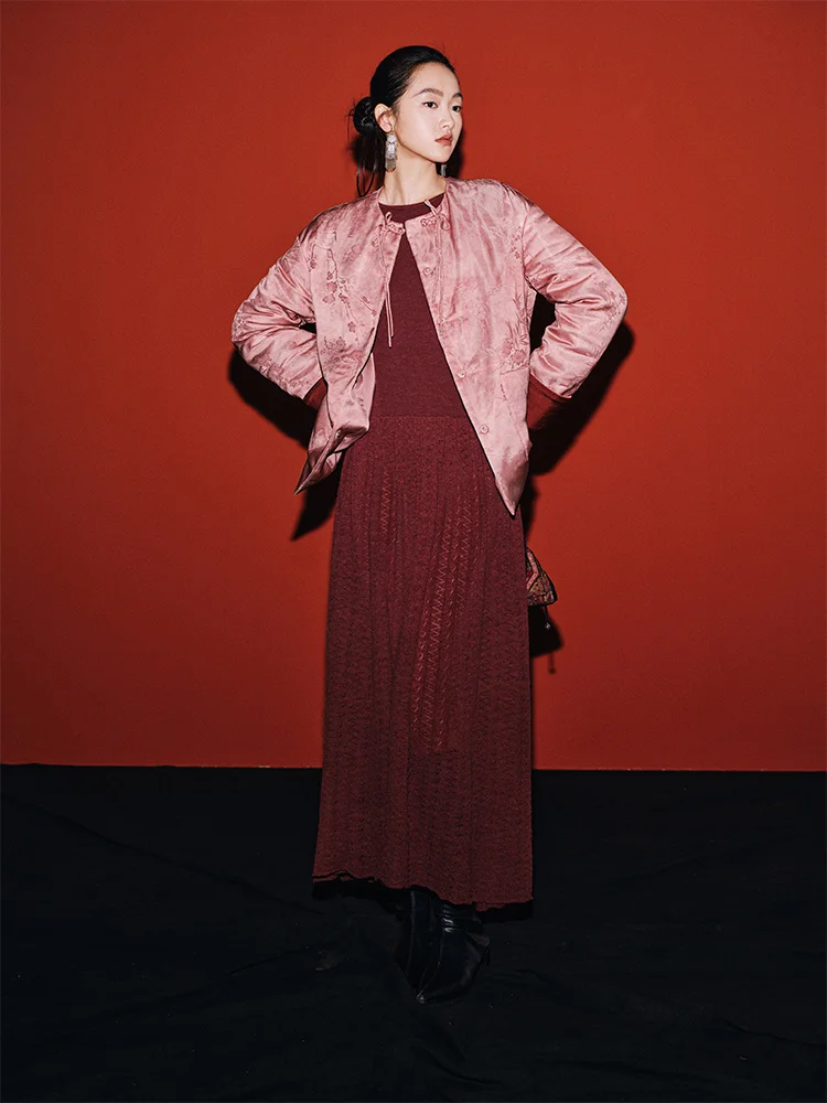 

Традиционная женская хлопковая куртка с вышивкой и пуговицами, красная, с круглым вырезом, длинными рукавами, свободного кроя, для повседневной носки