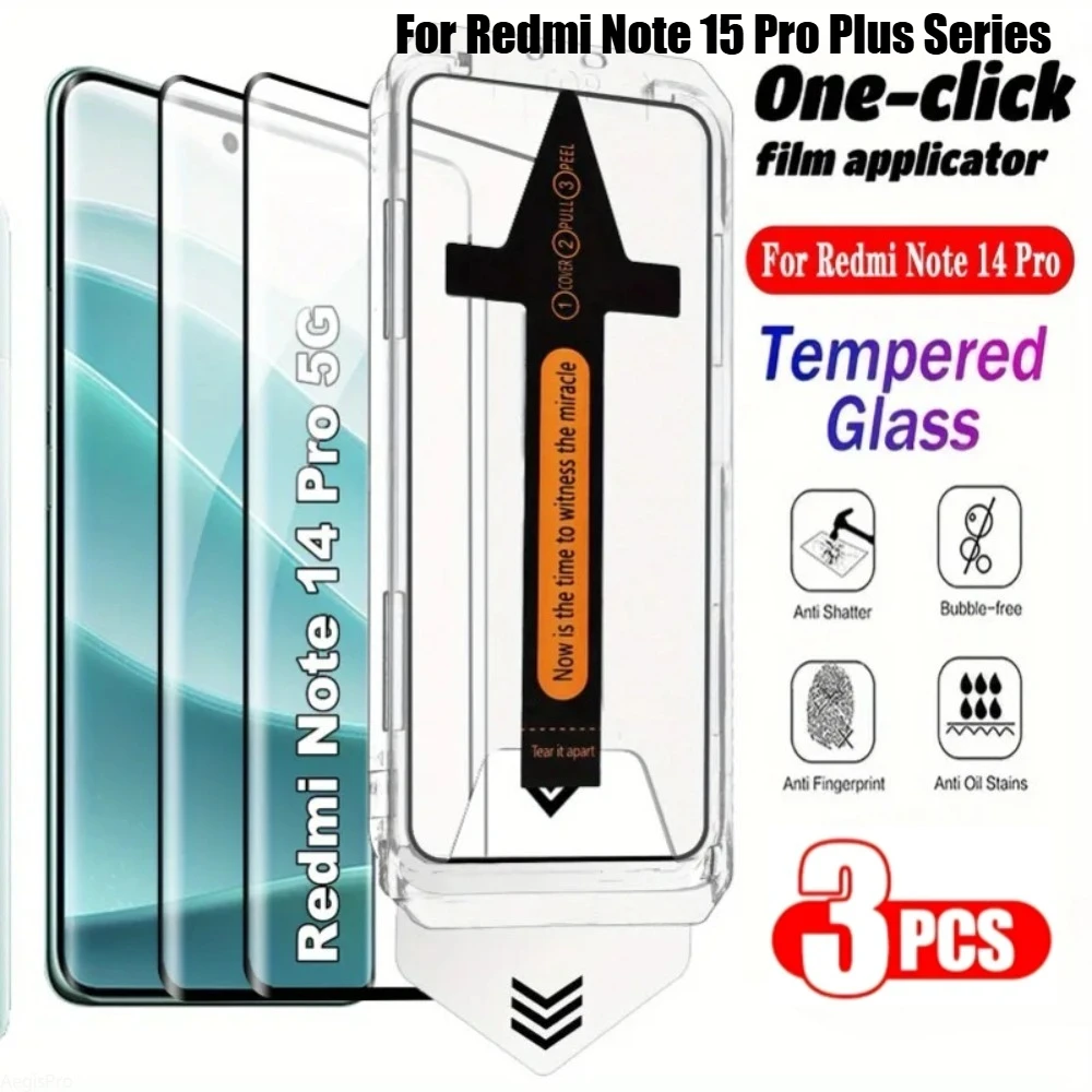 3Pcs Tempered Glass for Redmi Note 14 Pro Plus Note 14S Note 15 Pro Plus Series One Click Easy Install Screen Protector