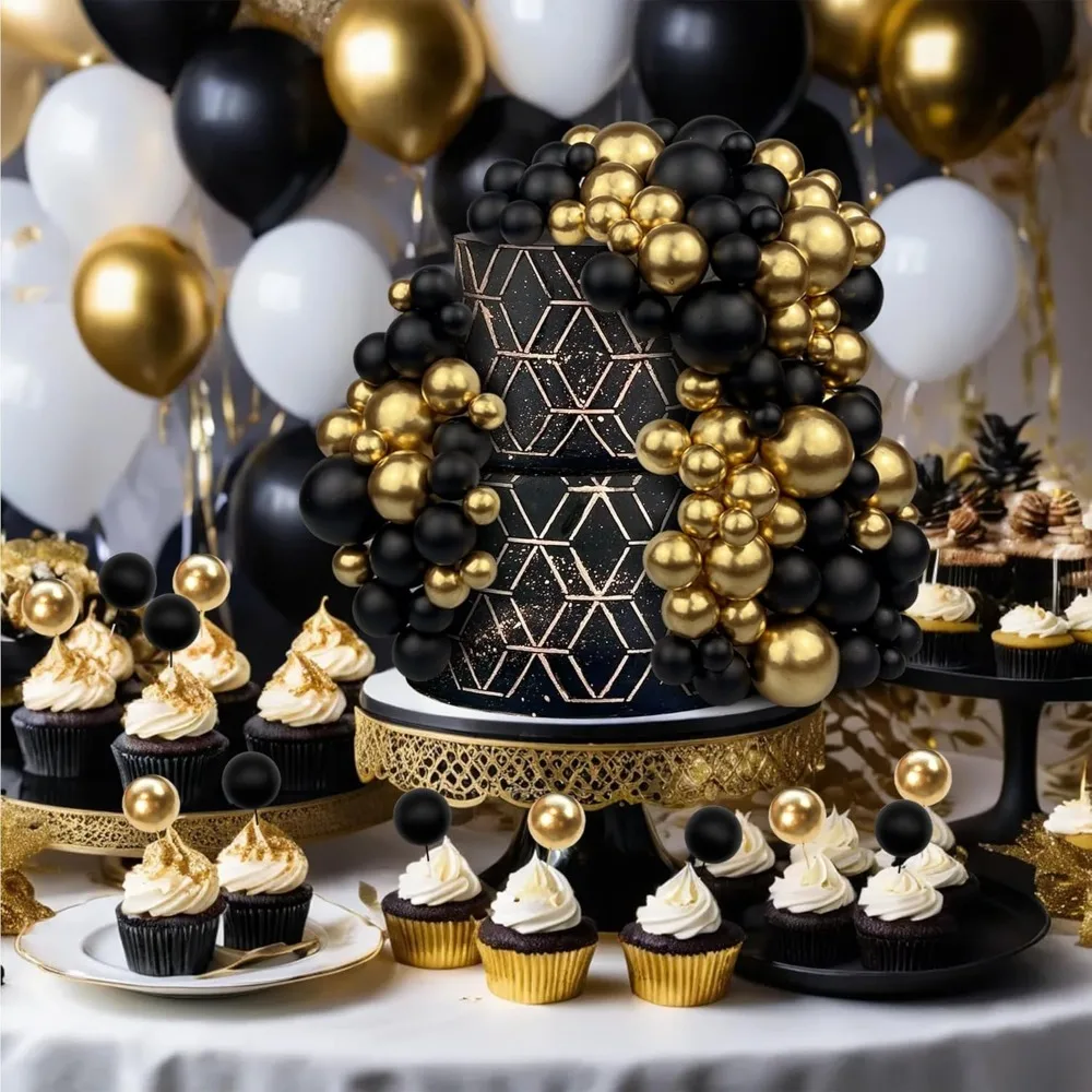 20/30 Stück Kuchenbälle Dekoration vergoldet schwarz alles Gute zum Geburtstag Schaumstoffball Kuchenaufkleber Party Muttertag Dekor DIY Hochzeitsdekoration – Detail 1