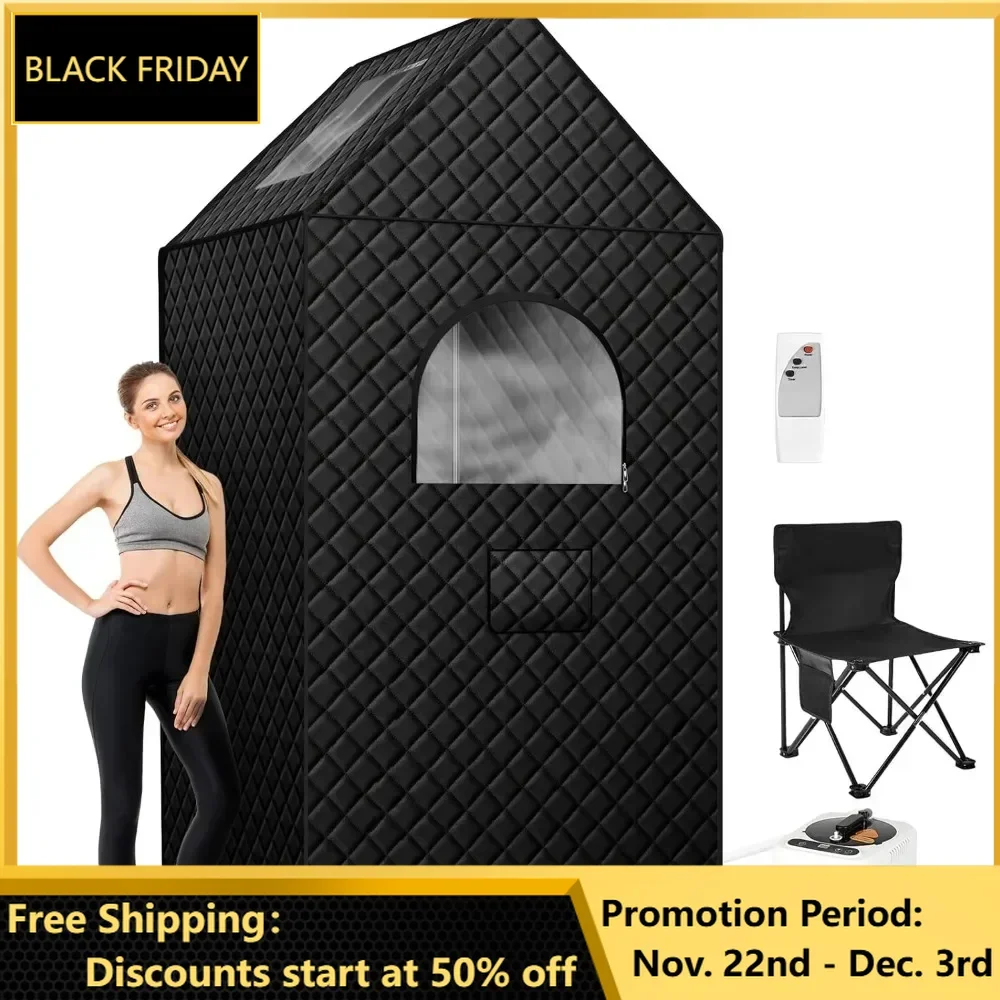 Portable Sauna Box for Spa Full Body, Sauna Room with 110V Steamer, Remote Control, 9 Temperature Levels, Folding Chair, Timer