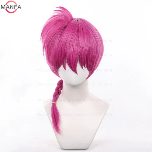 Imagen 2 del producto Alta calidad nuevo Anime Ranma 1/2 Ranma Cosplay peluca Ranma negro rosa rojo trenzado fiesta de Halloween pelucas de juego de rol + gorro de peluca