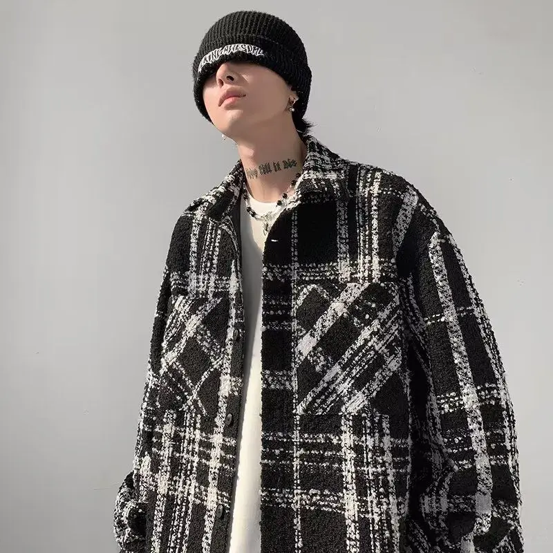 

Мужское весеннее шерстяное пальто Bla White в клетку Jaet Little Fraance Sle, верхняя одежда для пар, повседневная свободная посадка Long Sve