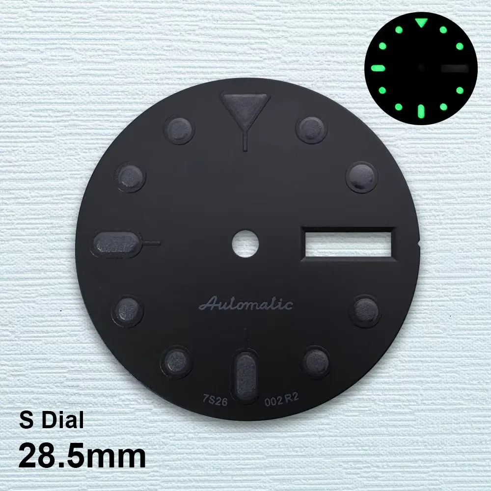 28.5mm S 5 Logo SKX007 Black Dial Suitable for NH36/4R36 Movement Green Luminous Dual Calendar Watch Modification Accessories