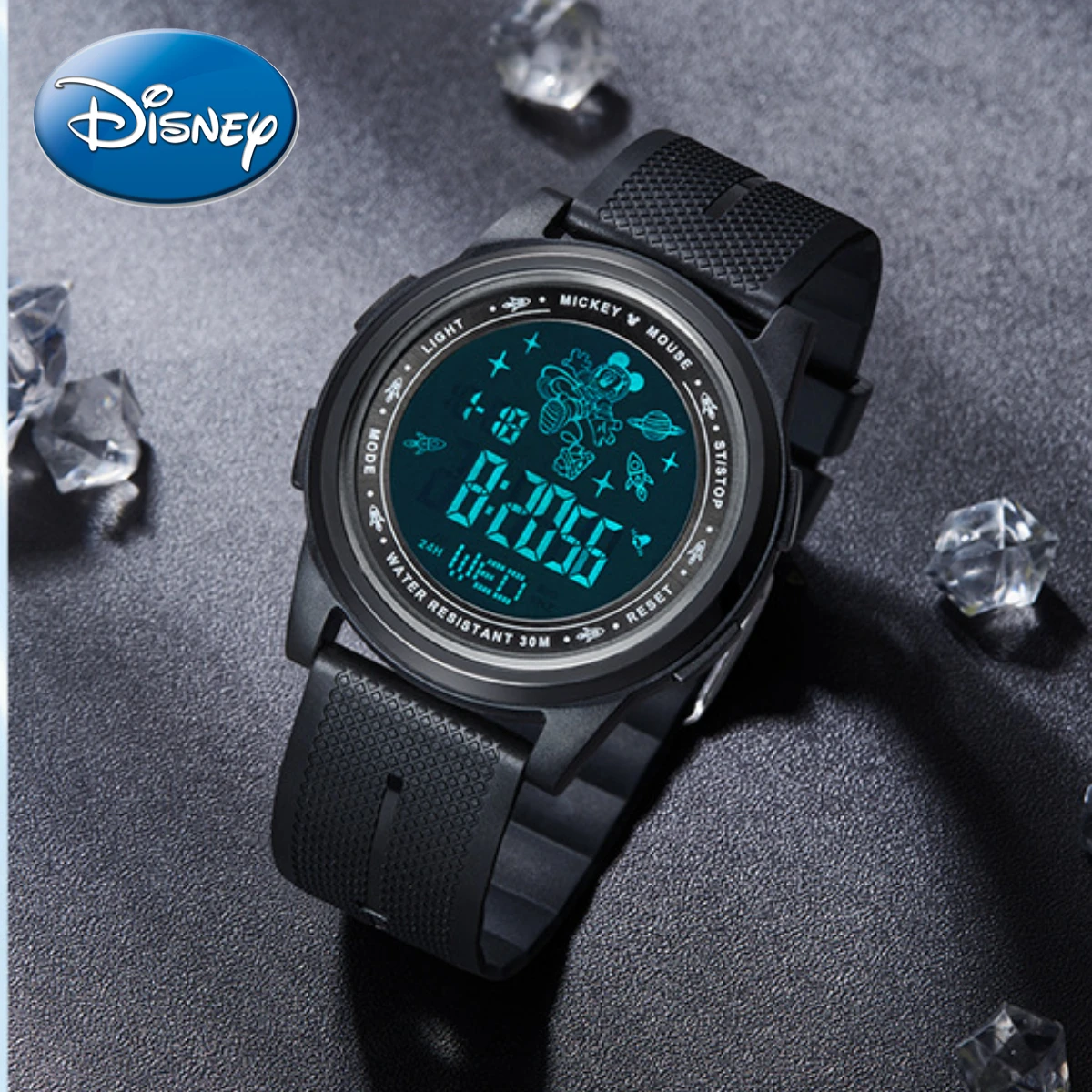 

Disney Gift With Box Mickey Watch 44mm Diameter LED Electronic Luminous Boy Girl Black White Student Clock Relogio Masculino