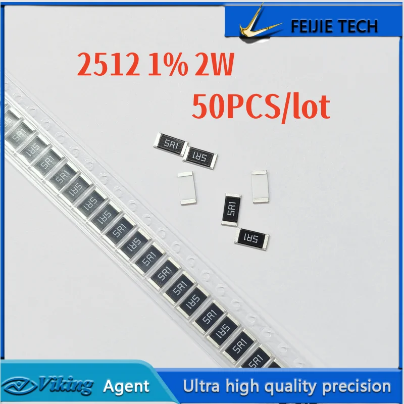 50 Pçs/lote 2W 2512 1% SMD resistor de filme grosso de alta potência 1R 2R 4.99R 6.8R 10R 12R 15R 20R 30R 47R 56R 91R 100R 470R 1K 2K 6.8K10K