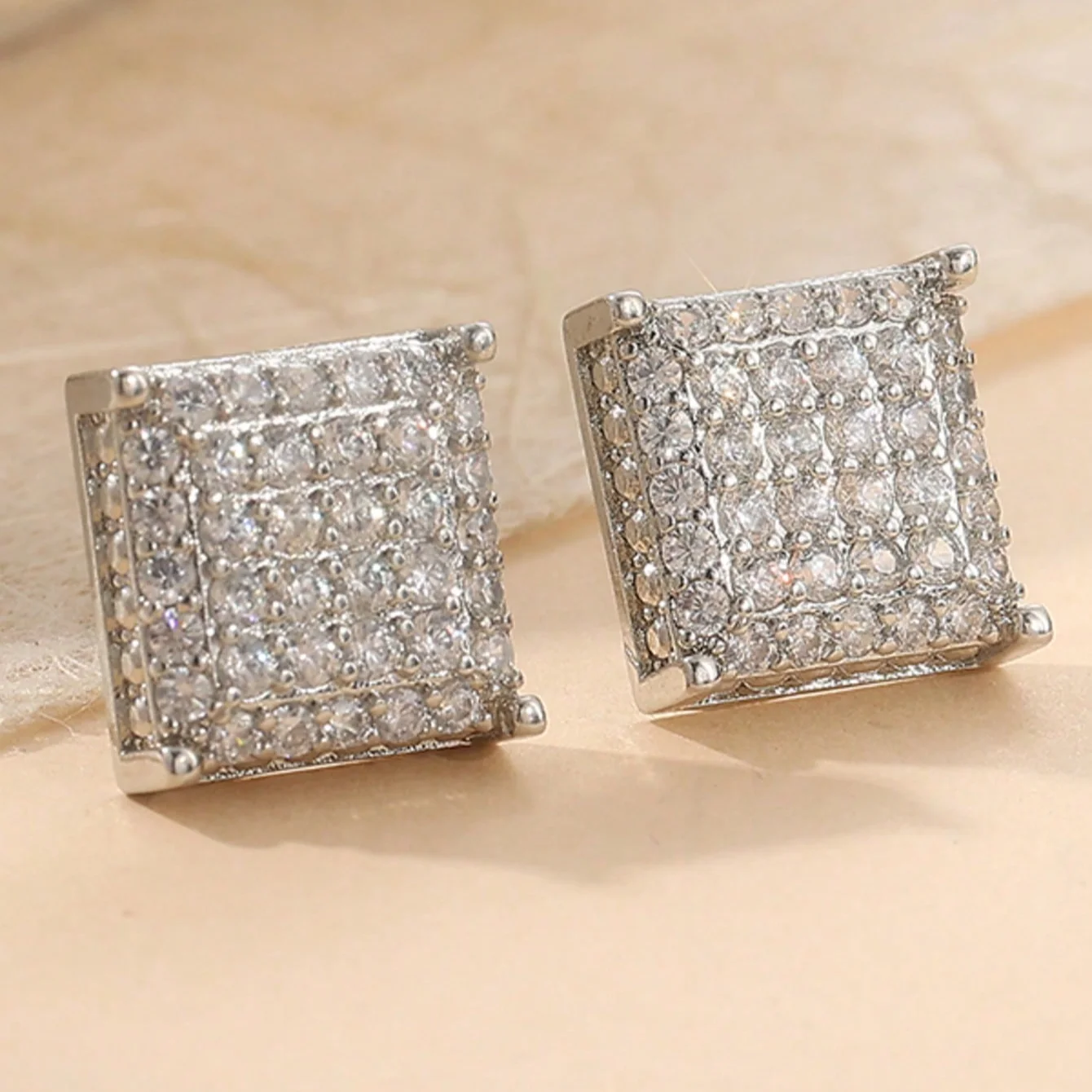 1 Pair Elegant Cubic Zirconia Square Earrings, Creative Accessory For Women, Suitable For Parties, Valentine's Day & Birthday Gift