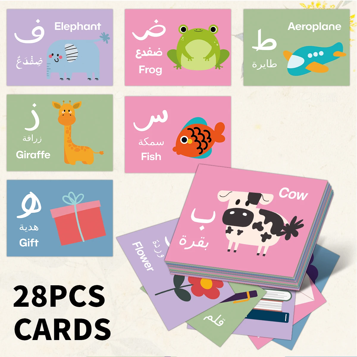 28pcs Arabic-English Phonetic Learning Cards,Educational Flashcards For Beginner,For Ramadan Gifts,Classroom Teaching,Homeschool