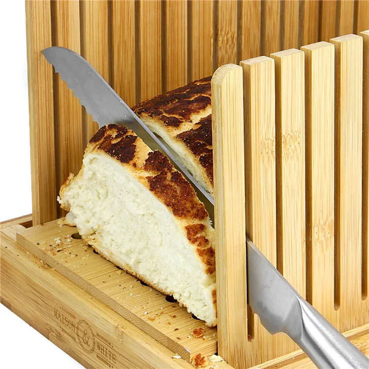 Fancy foldable bread cutter homemade bakery bread box manual bamboo bread slicer