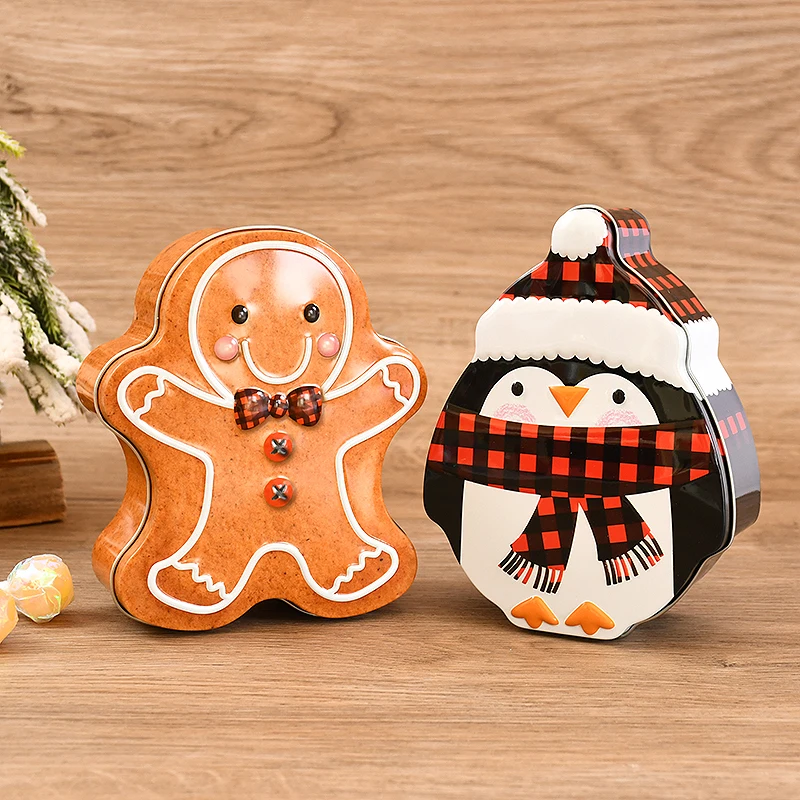 Christmas Iron Candy Boxes Cartoon Character Snowman Penguin Gingerbread Man Santa Claus Christmas Party Decor Supplies Gift Box