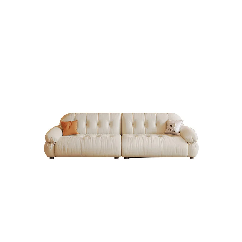 

White leather sofa living room straight row French small apartment sofa