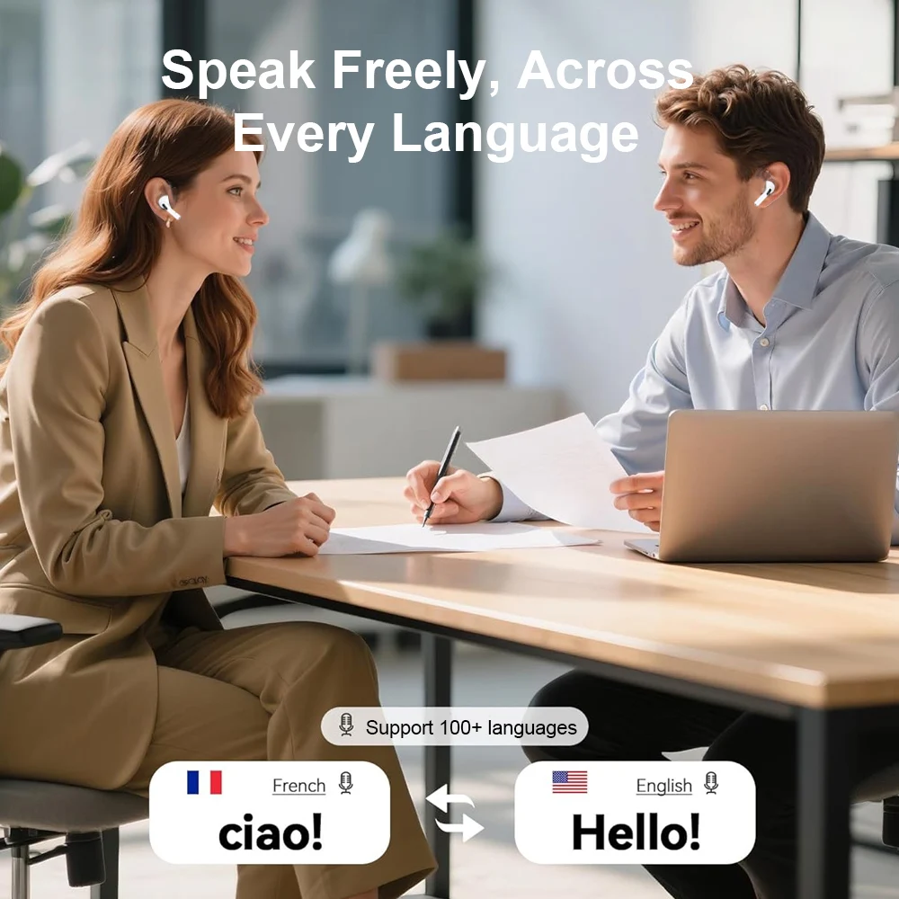 ERAZER AI ترجمة Airs Pro TWS سماعة لاسلكية تعمل بالبلوتوث سماعات التحكم بشاشة تعمل باللمس سماعات HiFi سماعات الأذن HD دعوة سماعات