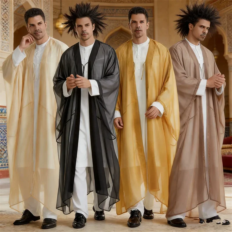 

Eid Muslim Men Jubba Thobe Mens Cardigan Abaya Long Dress Islam Ramadan Kimono Robe Saudi Arabic Musulman Caftan Dubai Djellaba