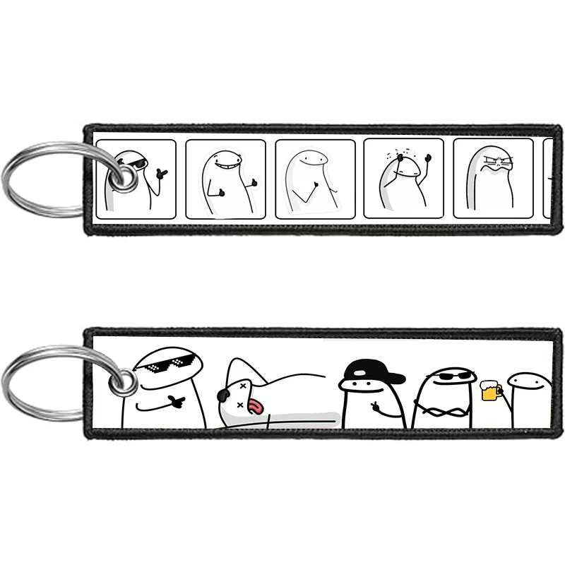 Meme Emoji Hot Flork of Cows Car Keychain for Driver Key Chain for Men Gifts Print Wanted Motorcycle Key Tag Embroidery Trinket