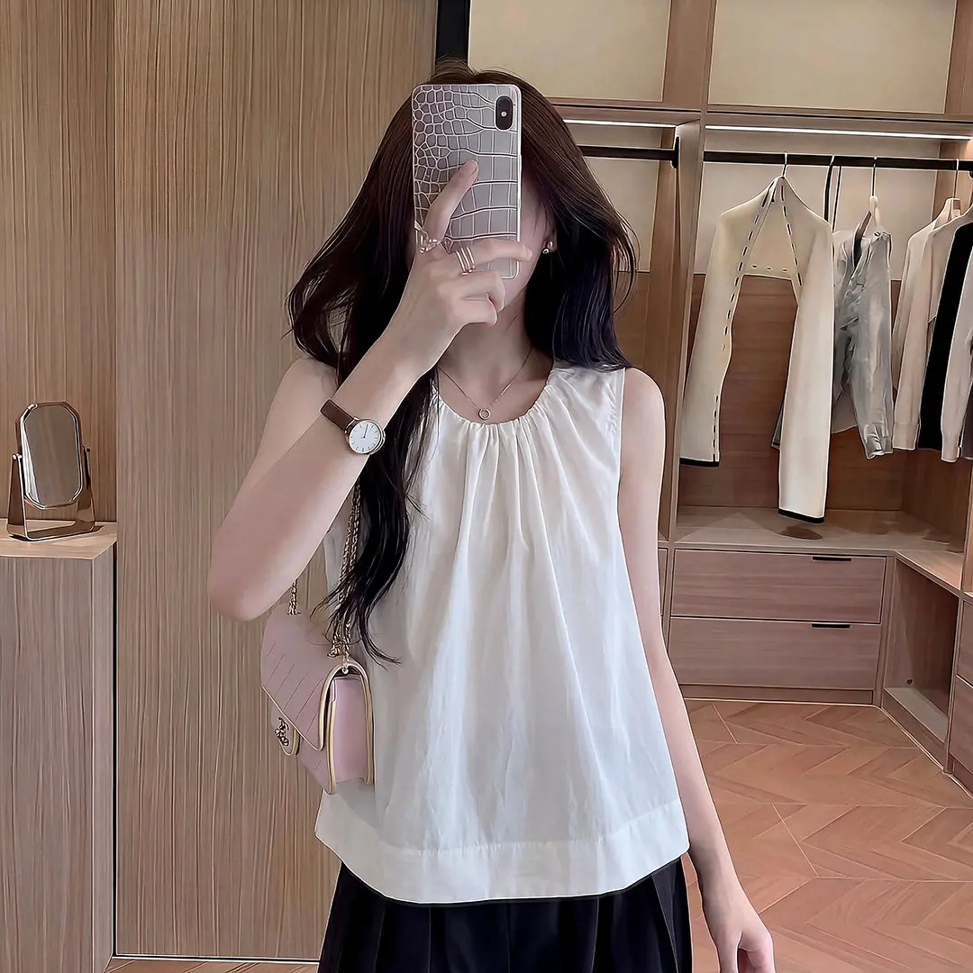 Casual Style Sleeveless T-Shirt plus Size Loose Fit Super Slimming Versatile Summer 2026 Women's Fashion plus Size round Neck...