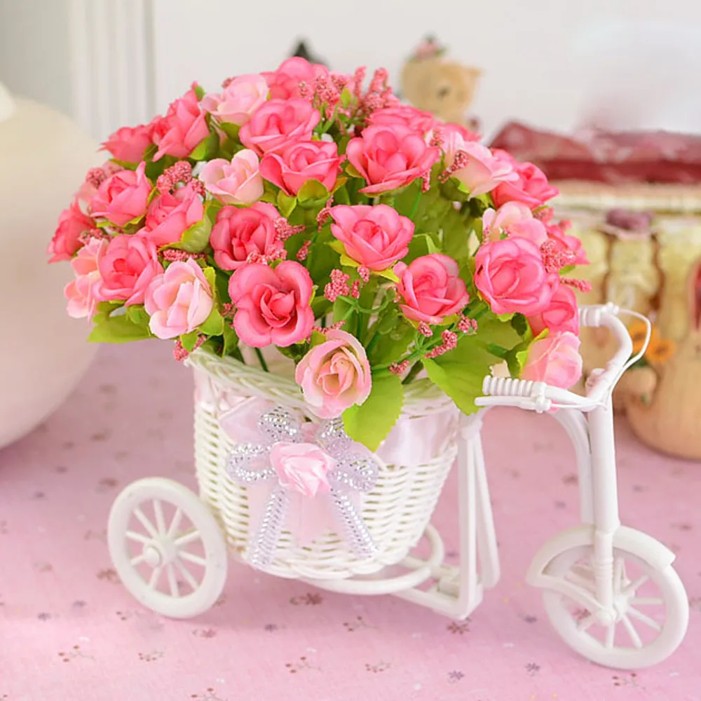 White Bicycle Decorative Flower Basket Wedding Decoration Plastic Tricycle Design Flower Pot Storage Basket Party Decoration Pot view 2