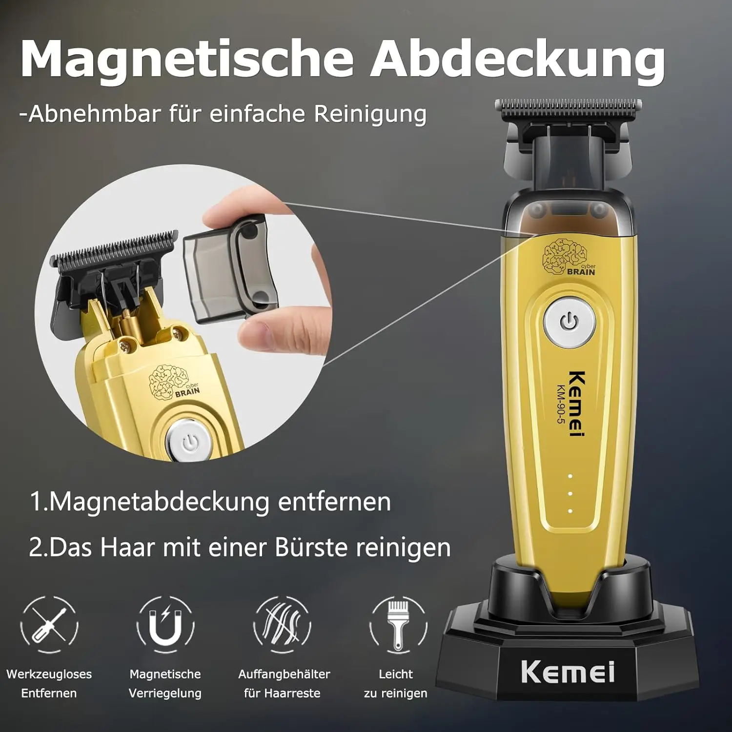 KM-90-5, KM-90-4 Professioneller Kabelloser Haarschneider für Herren, Bartschneider, Haarpflege-Set, 11501 U/min Kabellose Aufladung – Detail 6