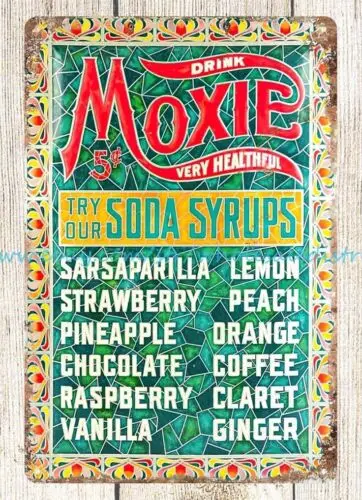 1900s soda syrups Moxie Menu metal tin sign coffee shops inspirational wall art