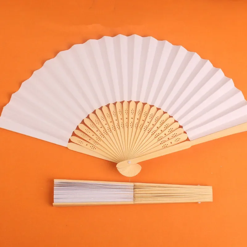 

White Foldable Paper Fan Portable Chinese Bamboo Fan Wedding Gifts For Guest Birthday Party Decoration Kids Painting