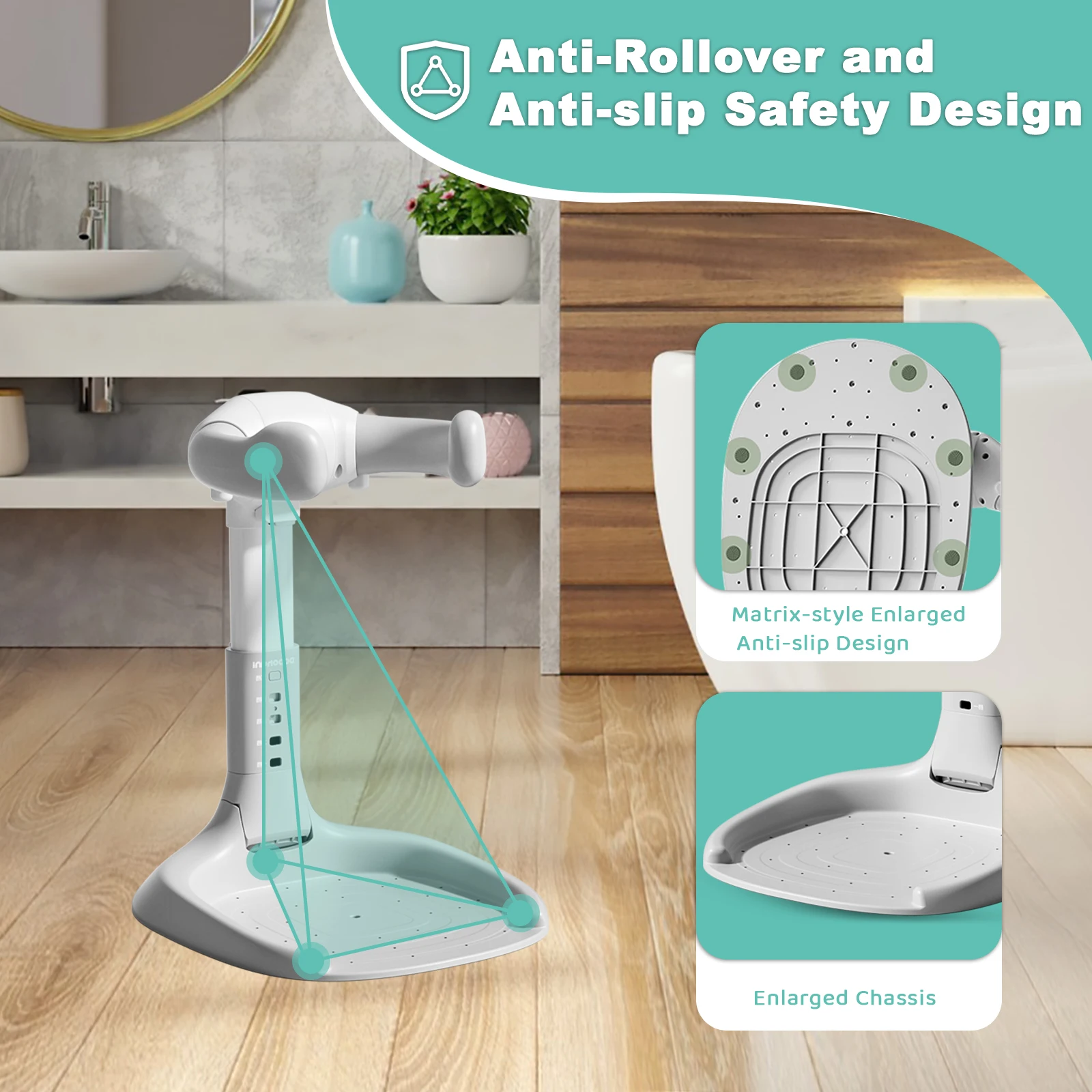 Support de bain pour bébé, Support sur pied pour réception-cadeau pour bébé avec hauteur réglable et accoudoir, aide au bain Portable avec Base antidérapante