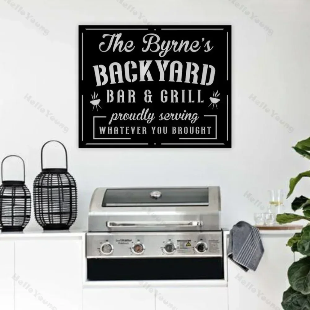 Custom Name  Sign Tiki Bar Grill Outdoor Kitchen Personalized Plate Patio Decor Backyard BBQ Metal Work