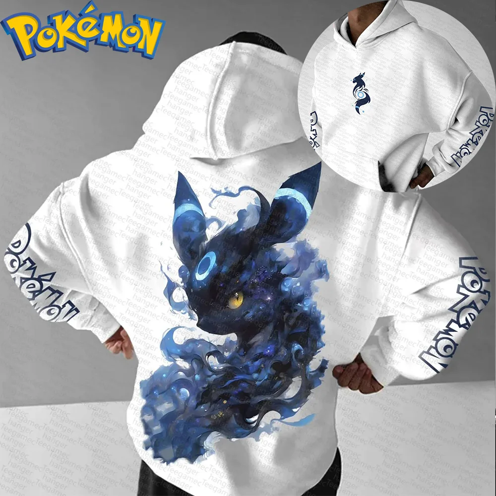 Pokemon Anime Umbreon Sudadera con capucha de algodón pantalones Harajuku conjunto blanco azul estampado de personajes con ojos brillantes patrón de aura estrellada