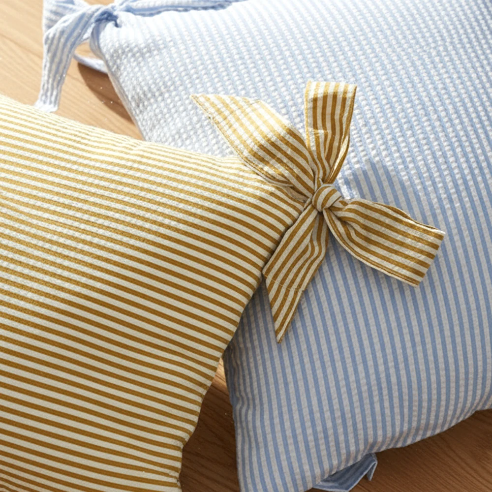 BUYNOW 1 Stück Farbig Gewebter Gestreifter Quadratischer Schleifenkissenbezug Koreanischer Stil Süßer Wohnzimmer-Sofakissenbezug Party Heim Schlafzimmer Deko – Detail 16