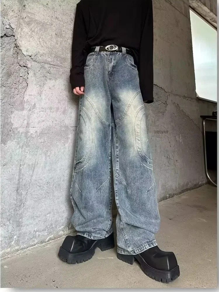 

Trashy Y2K 2000S Patchwork Washed Blue Baggy Stacked Jeans Pants For Men Clothing Wide Leg Lady Denim Trousers Pantalon Hombre