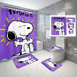 Cute Snoopy Bathroom Accessories 4 Piece Set Mats And Shower Curtain Anime Sets Full Luxury Curtains