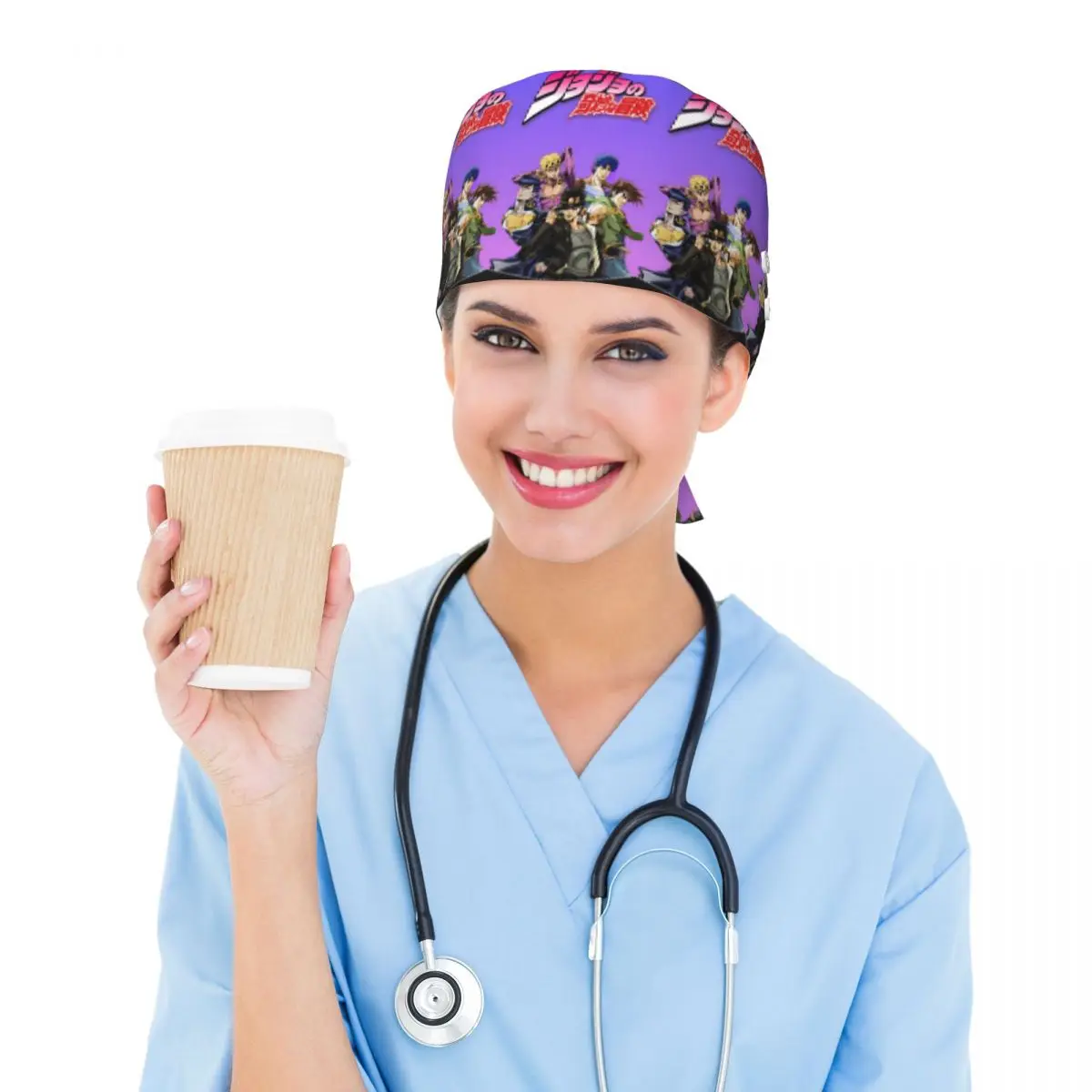 Jojo Bizarre Adventure Anime Cartoon Scrub Hat Doctor Working Surgical Cap Men Women Adjustable Nursing Caps for Dentist