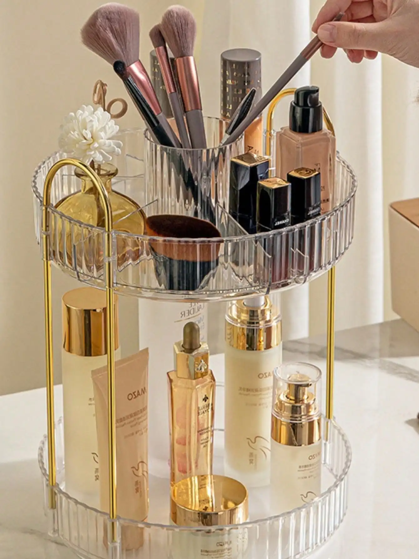 

Makeup Brush Storage Box Pen Holder 360 Degree Rotating Desktop Storage Barrel High-End Light Luxury Skin Care Products Desktop Storage Desktop Perfume Skin Care Products Makeup Brush Storage Rack