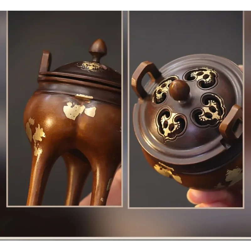 copper incense burner household Sugong sandalwood burner pure copper three-legged incense burner