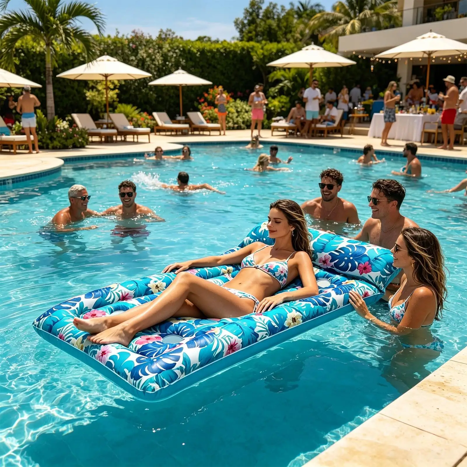 Portable Ergonomic Inflatable Pool Float Lounger Tanning Bed for Women Men Adults Beach Vacation Swim Leisure