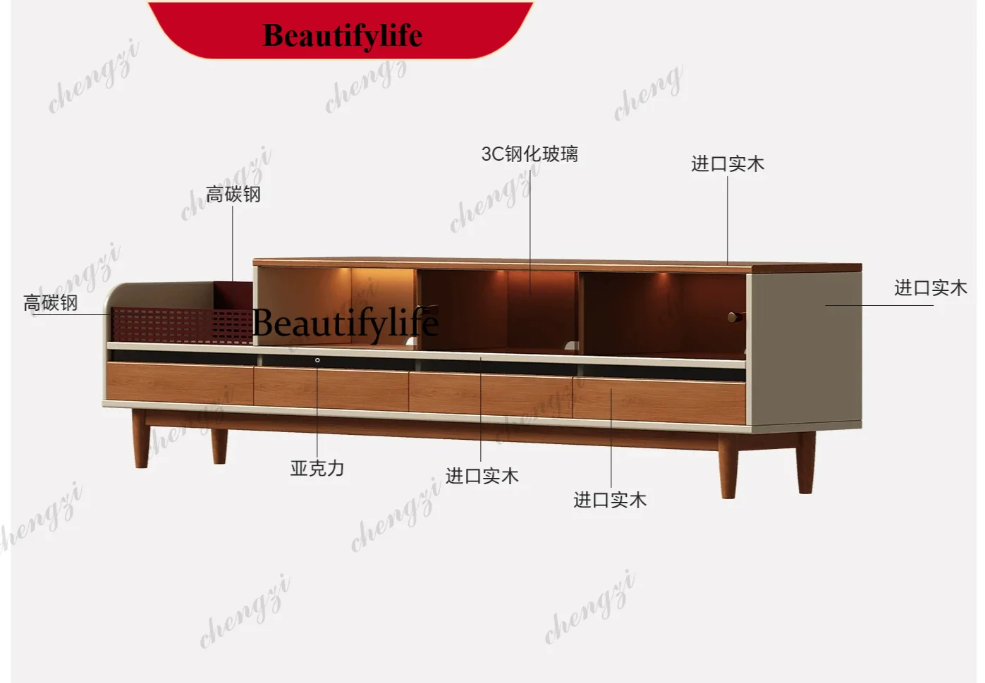 p182 TV cabinet living room, medieval style floor-to-ceiling storage locker integrated cream style household