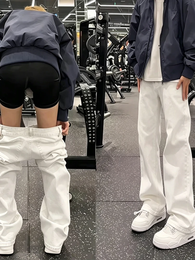 

White Knife Jeans Men's American CleanFit Slimming High Street Straight Leg Micro Flare Long Trousers Casual Wear