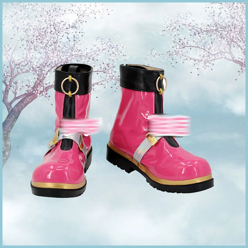 The Anime Hanami Saki Cosplay Pink Shiny Leather Cute sweet mid-calf boots female customize B