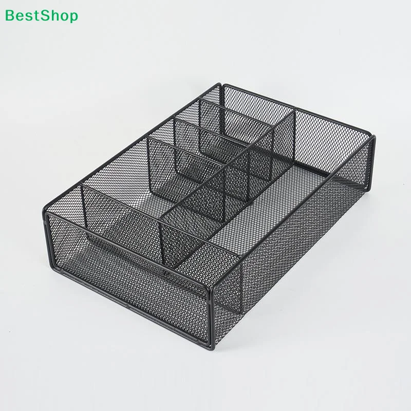 〔Y〕Black Metal Mesh Desk Organizer, Multi-Compartment Office Supply Caddy for Stationery Storage