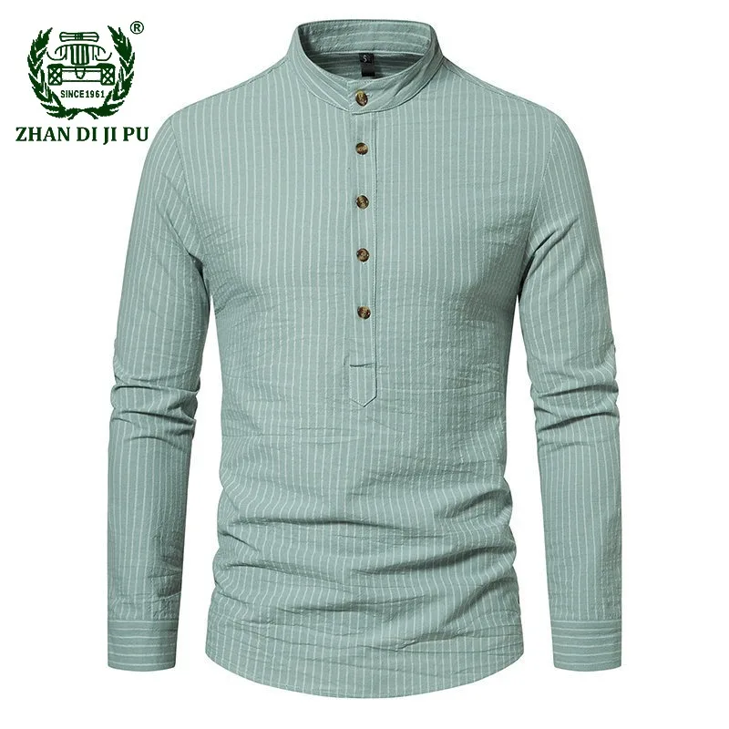 

Mens Shirts 100% Cotton Striped Henley Business Slim Fit Long Sleeve Button Up Dress Shirts Classic Men Casual Camisa Hombre