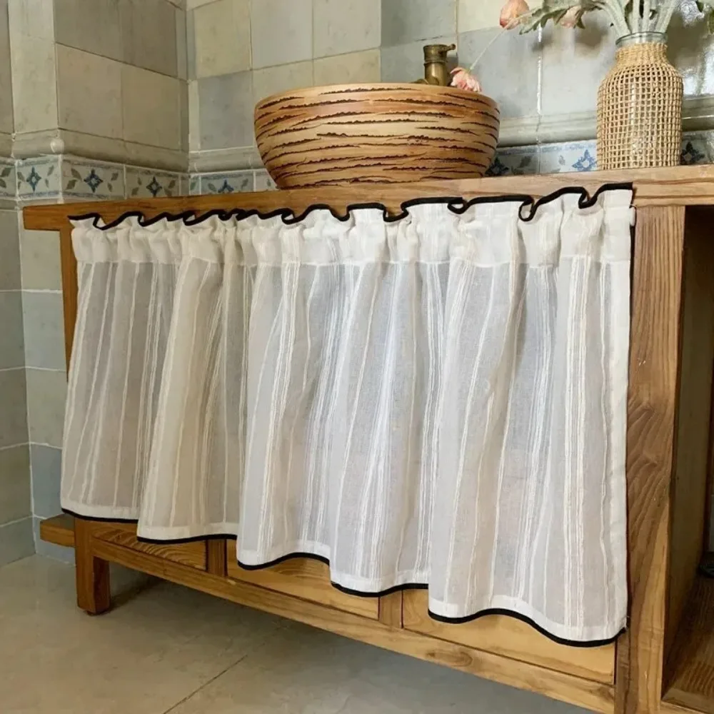 Short Curtain kitchen Cafe Farmhouse Rustic Country Style Small Window Treatment Door Home Casual Weave Tier Curtain for Bedroom