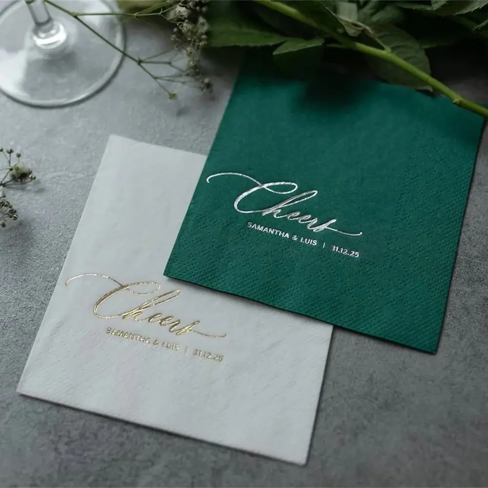 

50PCS Custom wedding Napkins, Gold foil napkins for wedding, Monogramed Napkins, cocktail napkins, Beverage Napkins