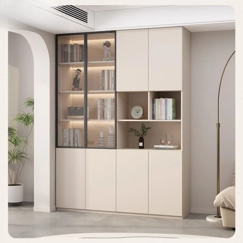 

Living room with door display cabinet against the wall floor locker with door ENF European pine board bookcase glass door figure