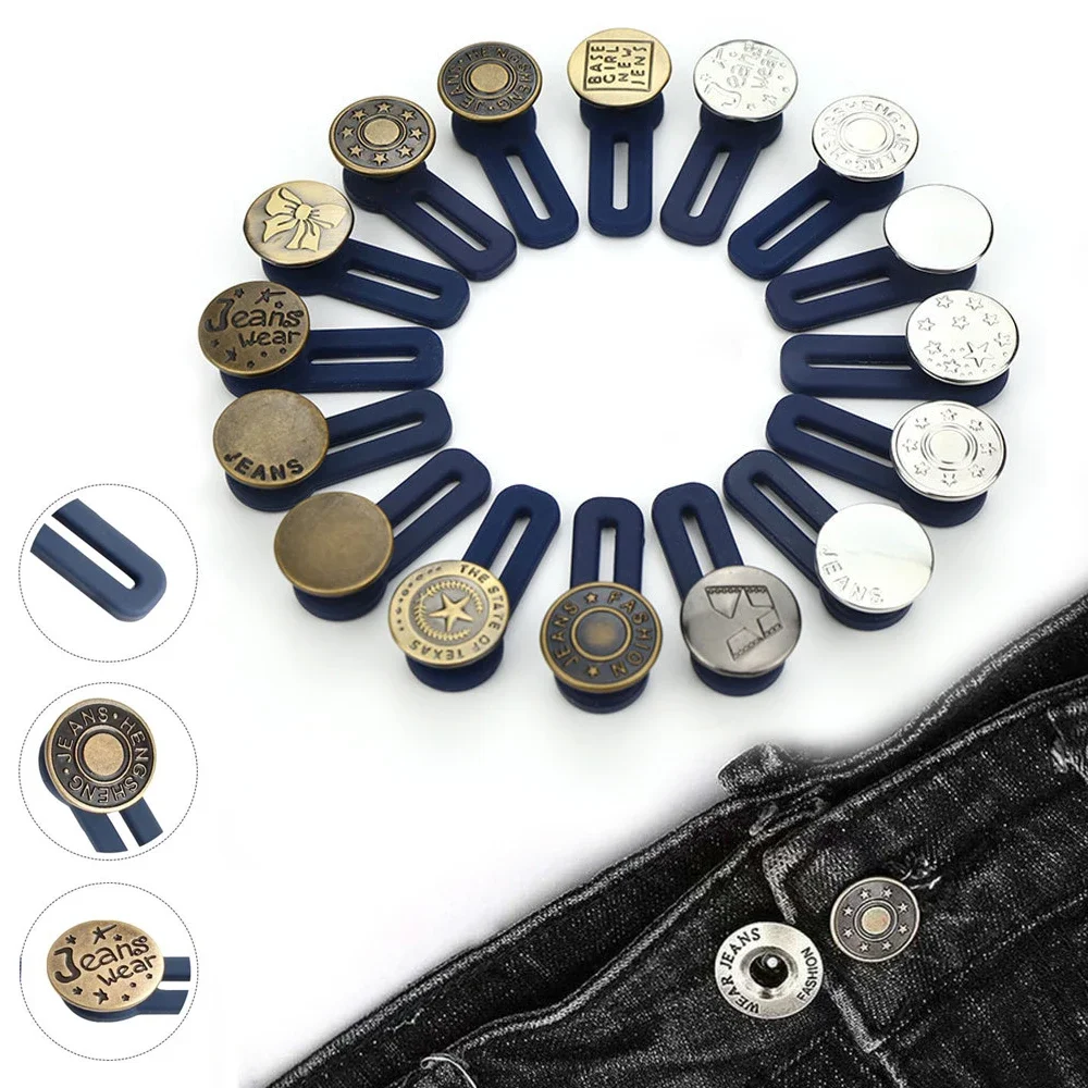 New Unisex Retractable Buckles Metal Buttons Jeans Waist Extender Adjustable Disassembly Free Sewing Buttons for Clothing Jeans 