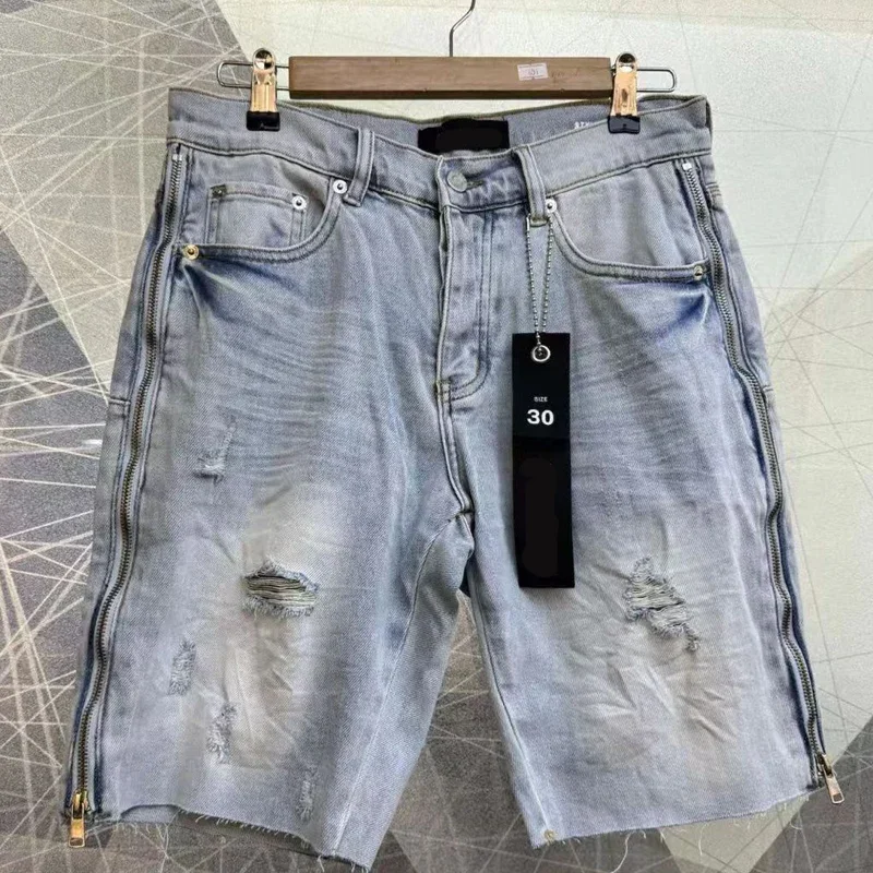 

24SS Purple Fashion Side Zipper Denim Shorts Men Women Daily Street Casual Comfortable Jeans Shorts