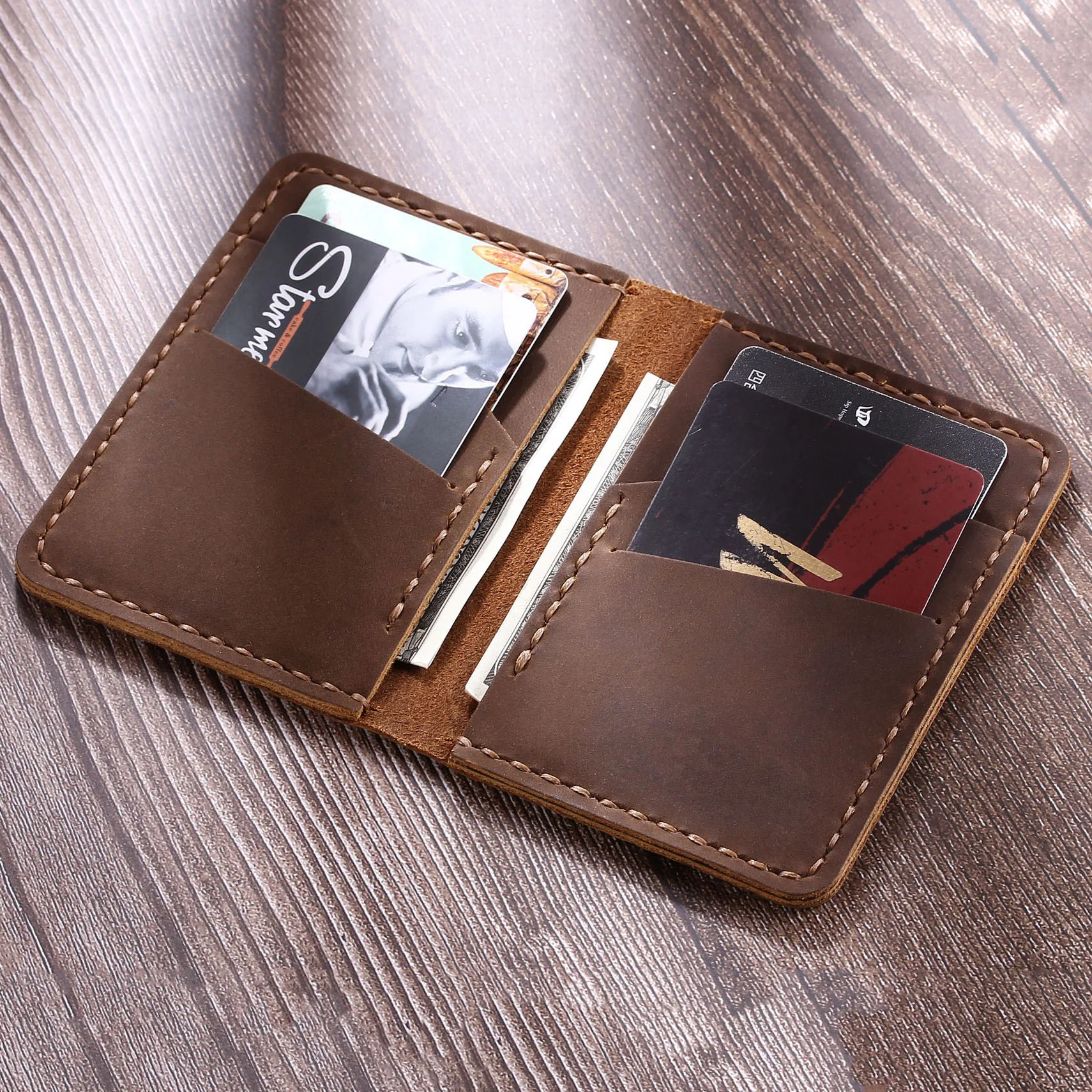 Handmade Leather Credit Card Holders Crazy Horse Leather Wallet for Cards Genuine Leather Bank Cardholder